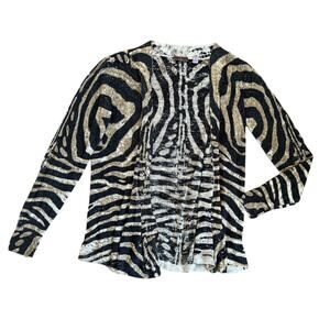Cullen L zebra sweater long sleeve brown black lightweight blouse cardigan